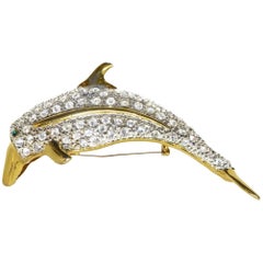 Huge 4” Crystal Dolphin Fish Statement Shoulder Brooch 9