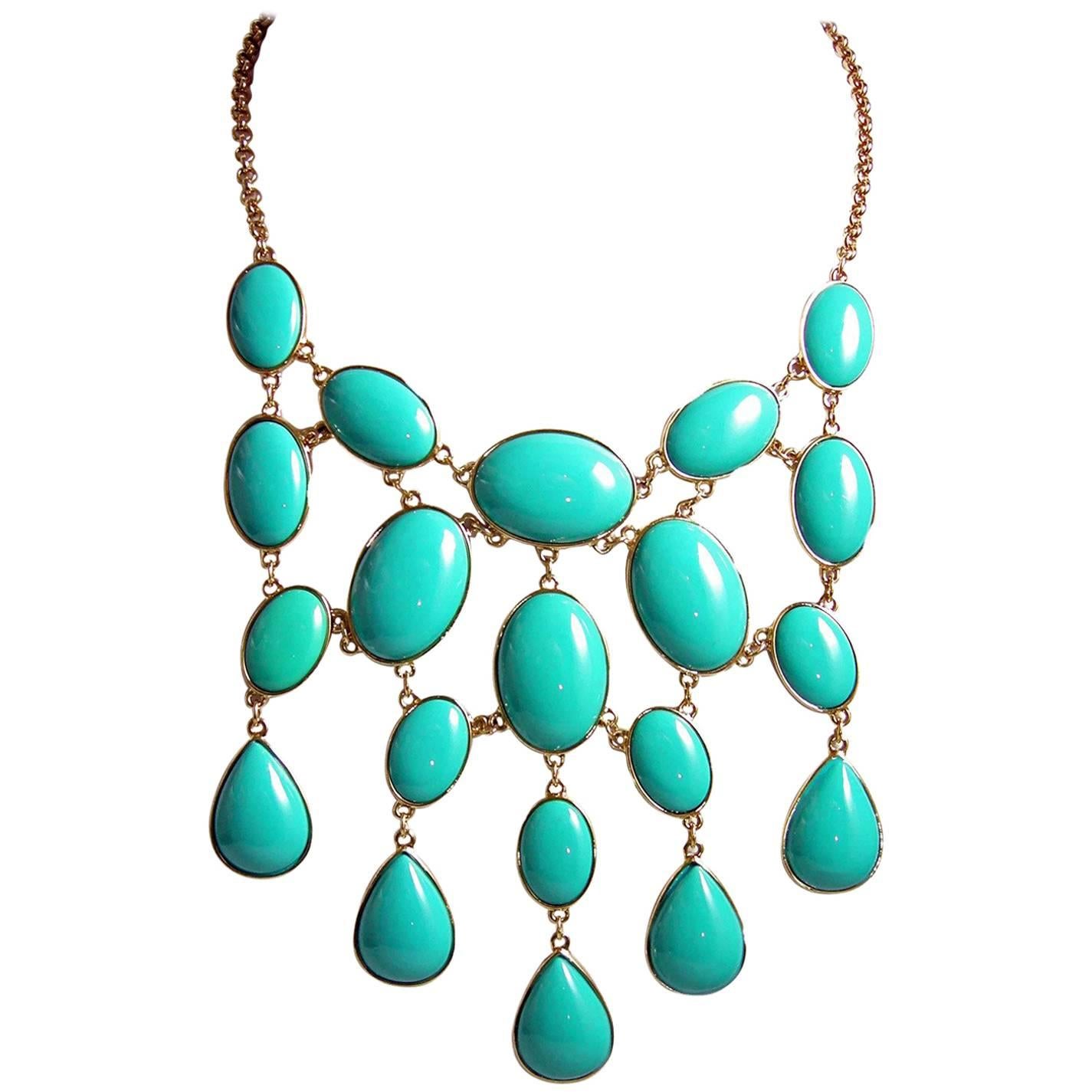 Kenneth Jay Lane Faux Turquoise Bib Necklace For Sale