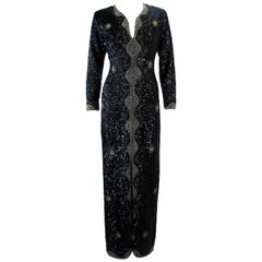 Maxi abito vintage anni '60 in paillettes nere e oro taglia M L