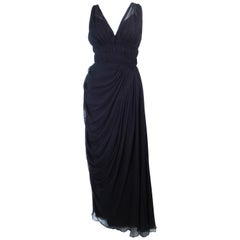 HELEN ROSE Black Silk Chiffon Draped Gown with Empire Waist Size 2 4