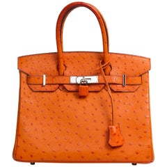 Birkin Hermés Tangerine Ostrich Bag