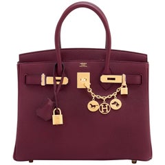 Used Hermes Bordeaux 30cm Birkin Togo Gold Hardware Exquisite 