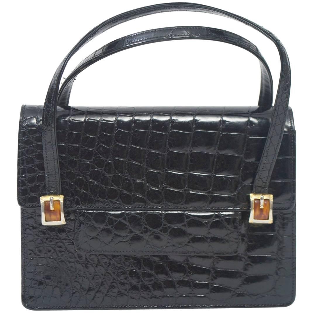 1960s Black Alligator Handbag