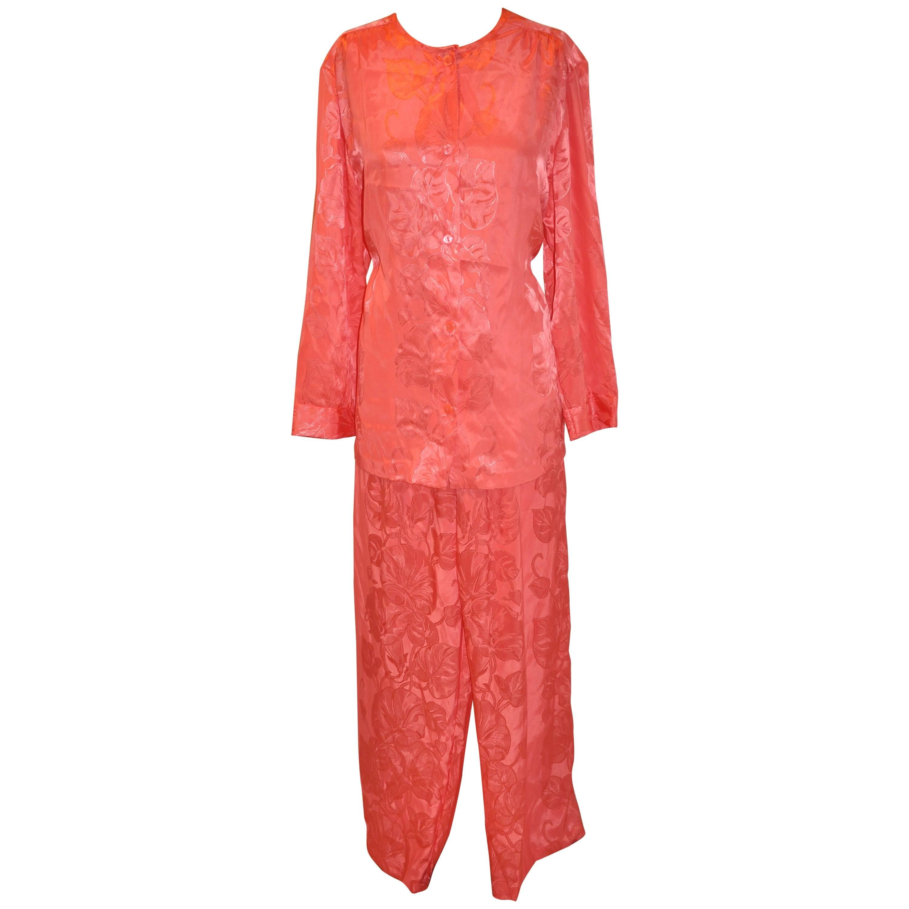 Natori - Ensemble de salon boutonné et pantalon à fleurs corail