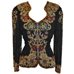 Vintage Oleg Cassini Elegant Detailed Multi-color Micro-Beaded Evening Top