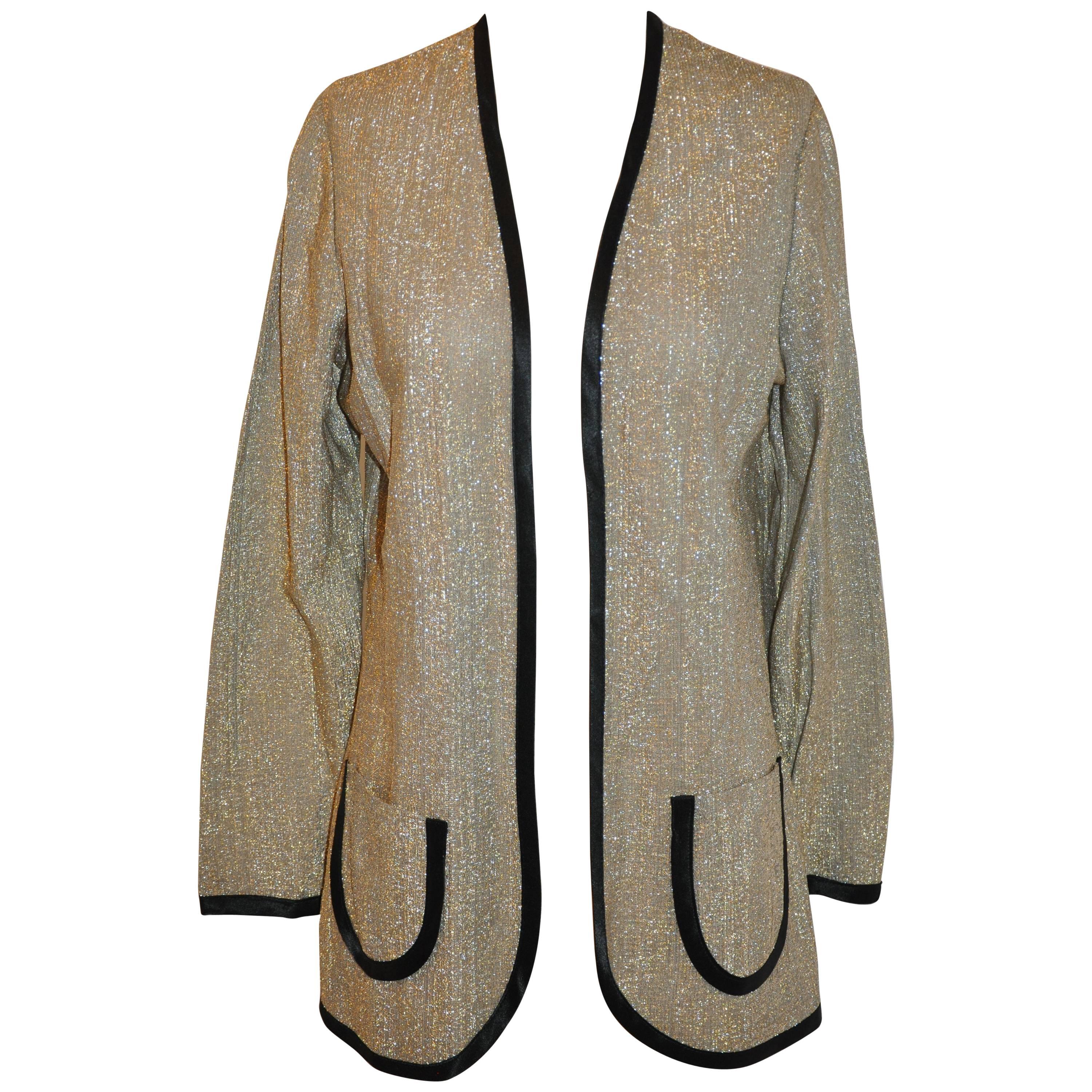 Vera Bronze & Metallic Gold Open Evening Jacket with Patch Pockets For Sale