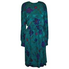 Multi-Floral Emerald Green Floral Silk Jacquard Dress