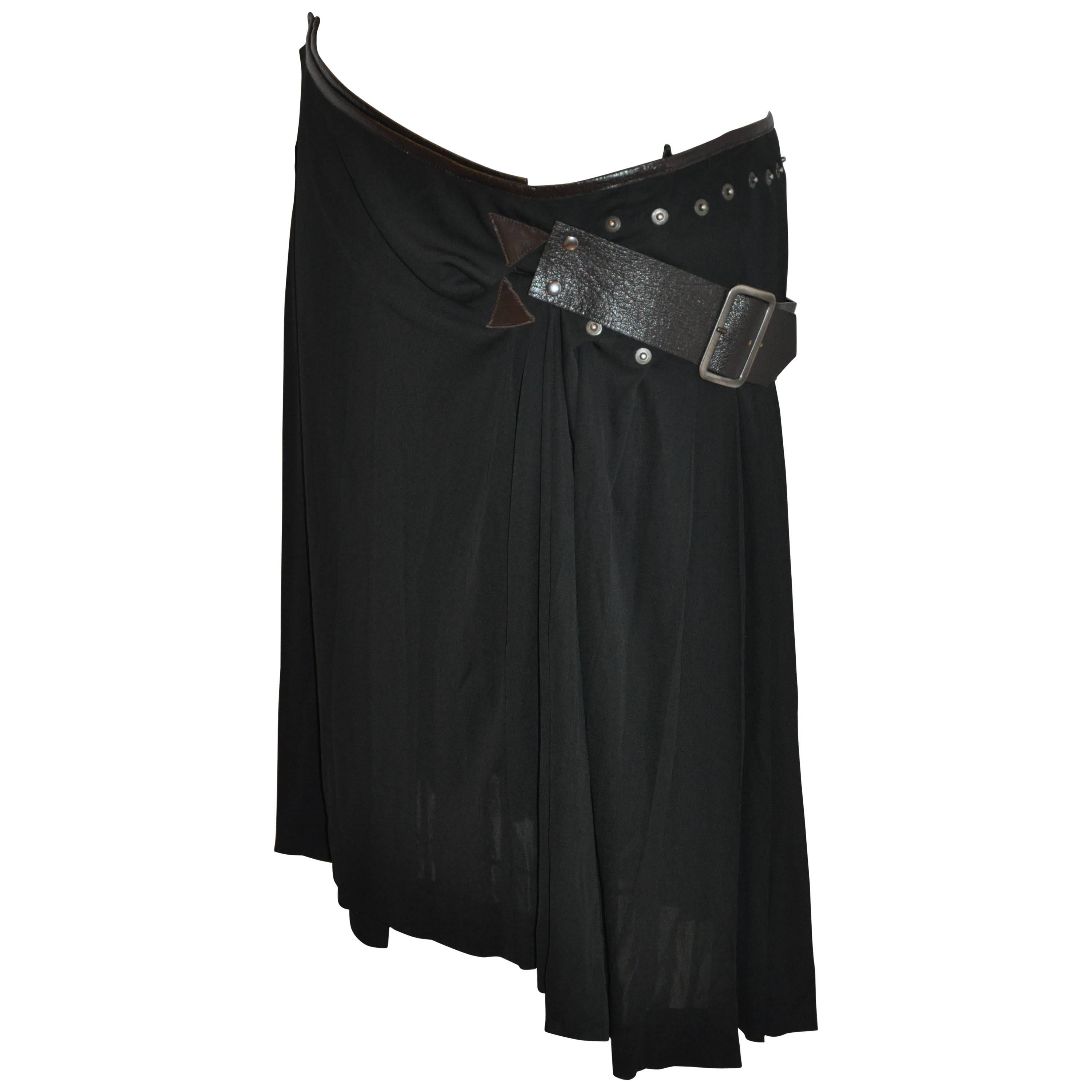 Jean Paul Gaultier Black Jersey Gladiator Adjustable Studded Wrap Skirt For Sale