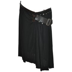 Jean Paul Gaultier Black Jersey Gladiator Adjustable Studded Wrap Skirt