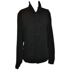Yohji Yamamoto Homme Black Wool Jersey Panel & Cotton Button Jacket
