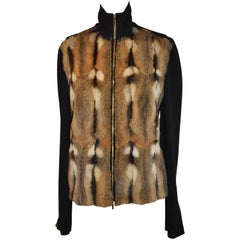Vintage Gucci Black Cashmere Blend With Amster Fur Stretch Zipper Jacket