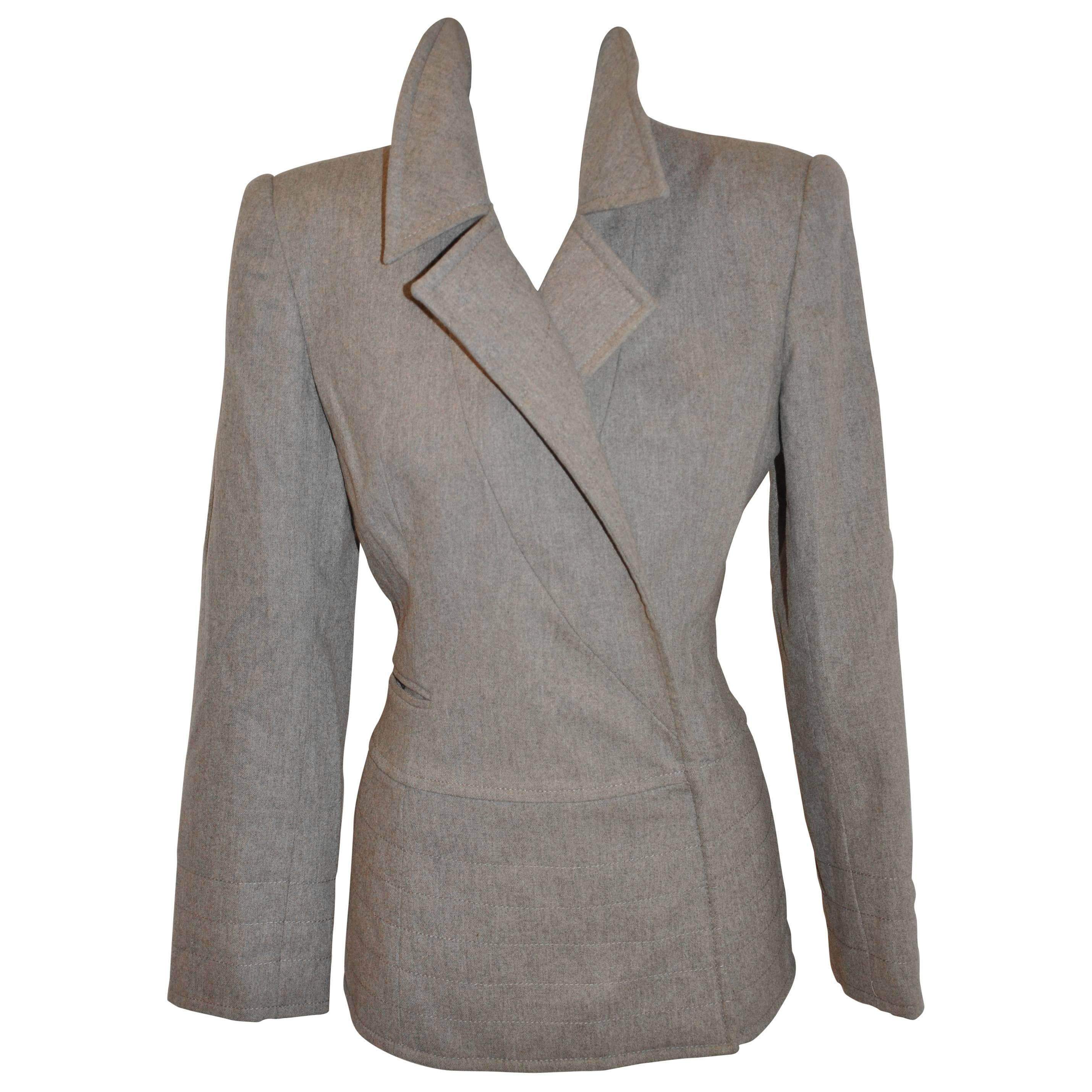 Claude Montana Brown Taupe High-Collared Zipper-Front Jacket