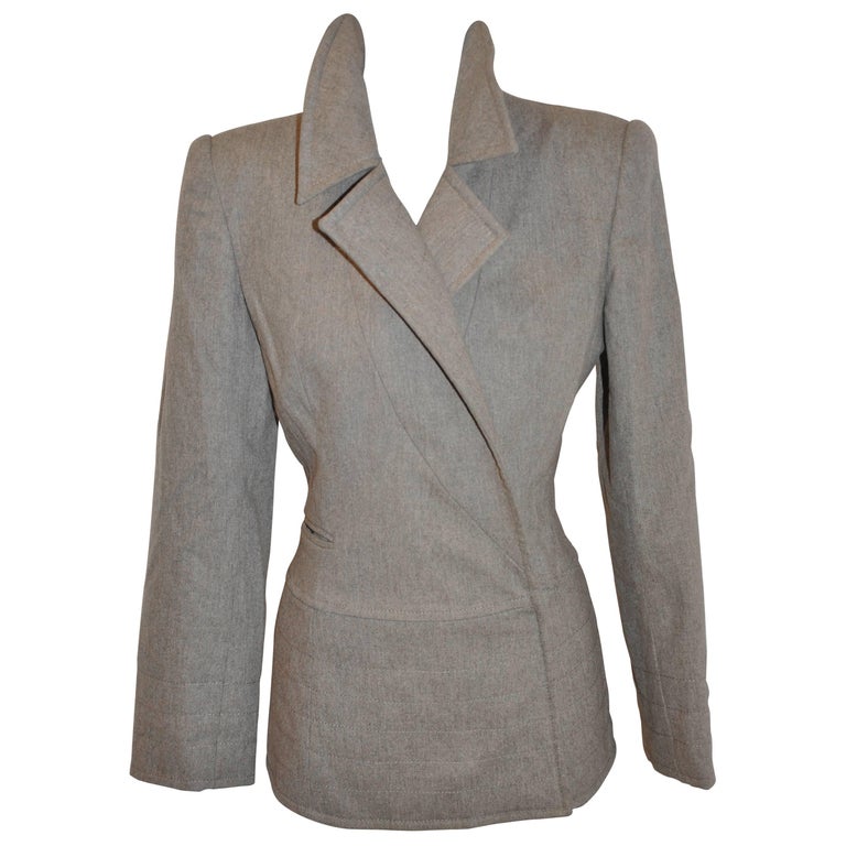 Claude Montana Brown Taupe High-Collared Zipper-Front Jacket For Sale ...