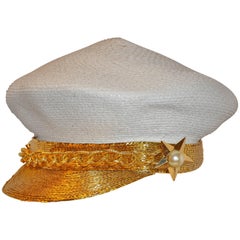 Frank Olive Ivory Woven Wicker/Metallic Gold with Gold Hardware Accent Beret 2