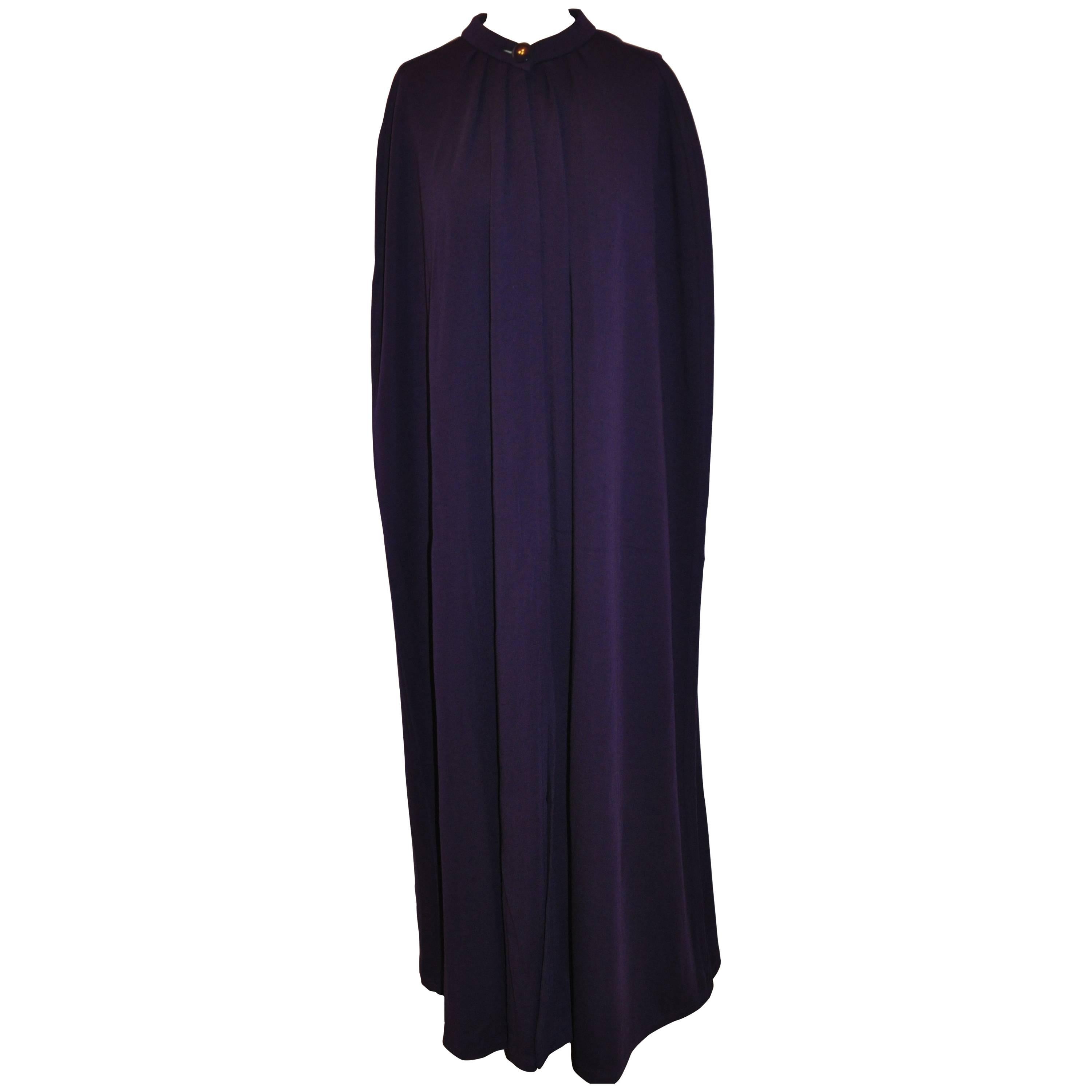 Rare Yves Saint Laurent Magnificent Deep Violet Wool Jersey Evening Cape For Sale