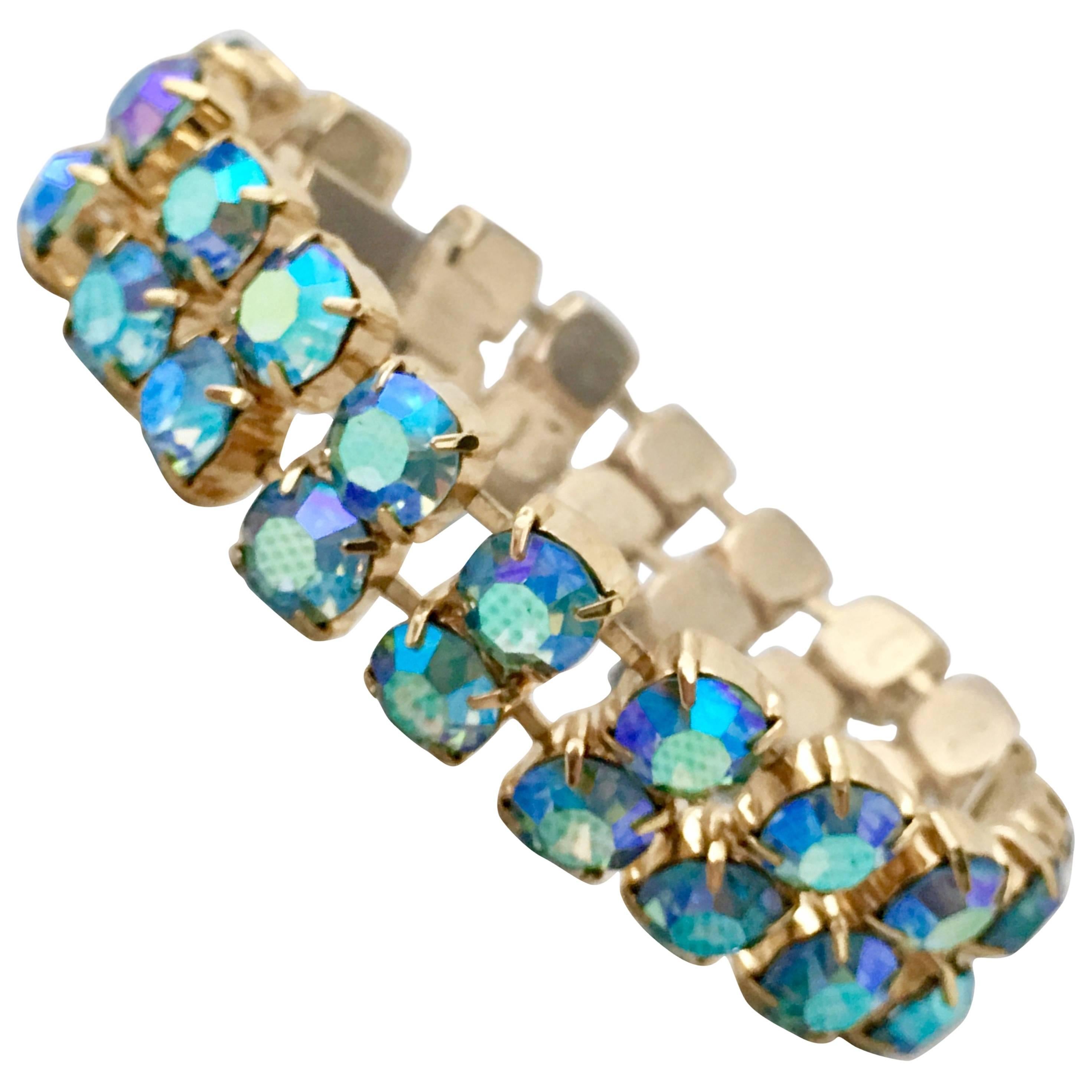1970'S Austiran Crystal Aurora Borealis Link Bracelet