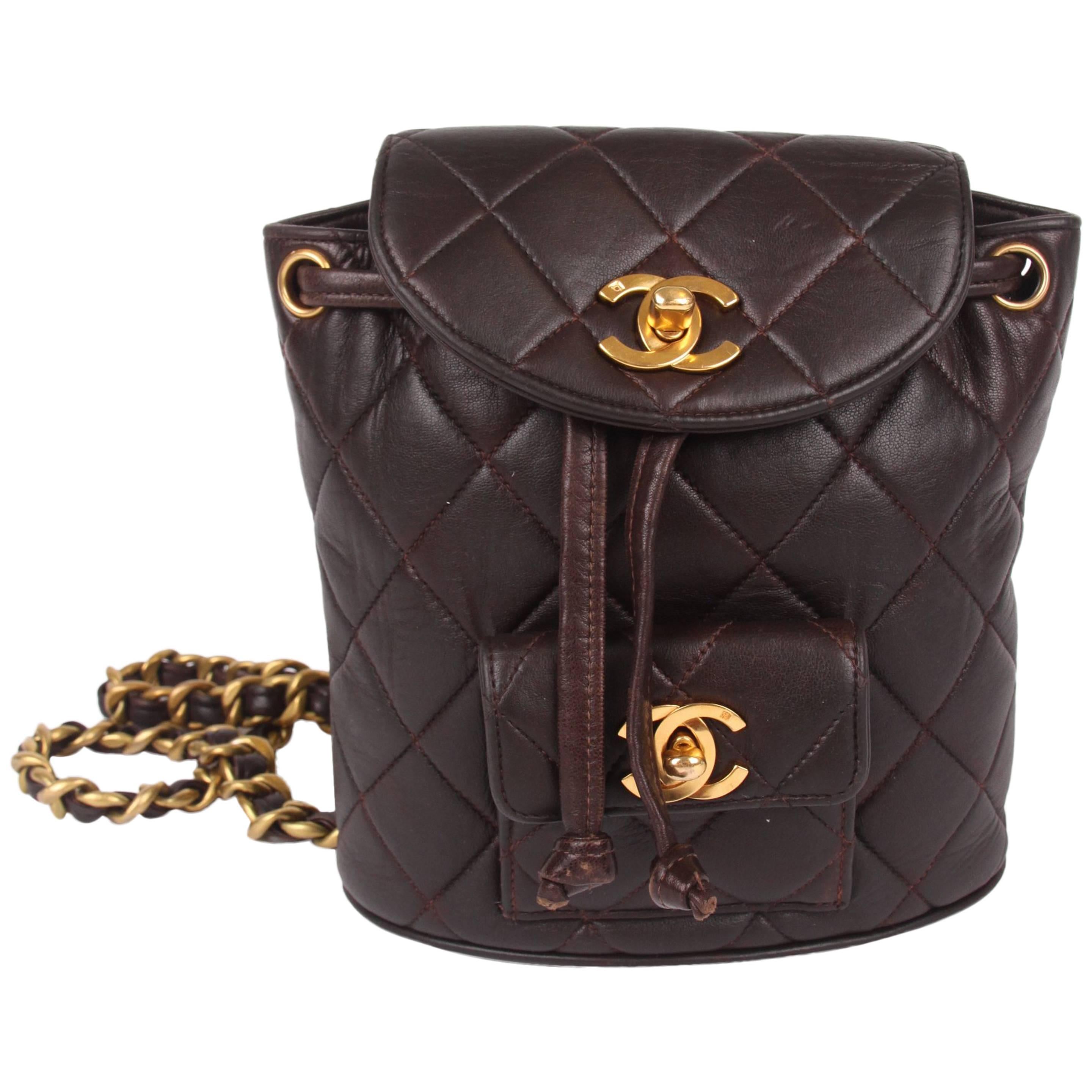 Chanel Quilted Mini Backpack - dark brown/gold 