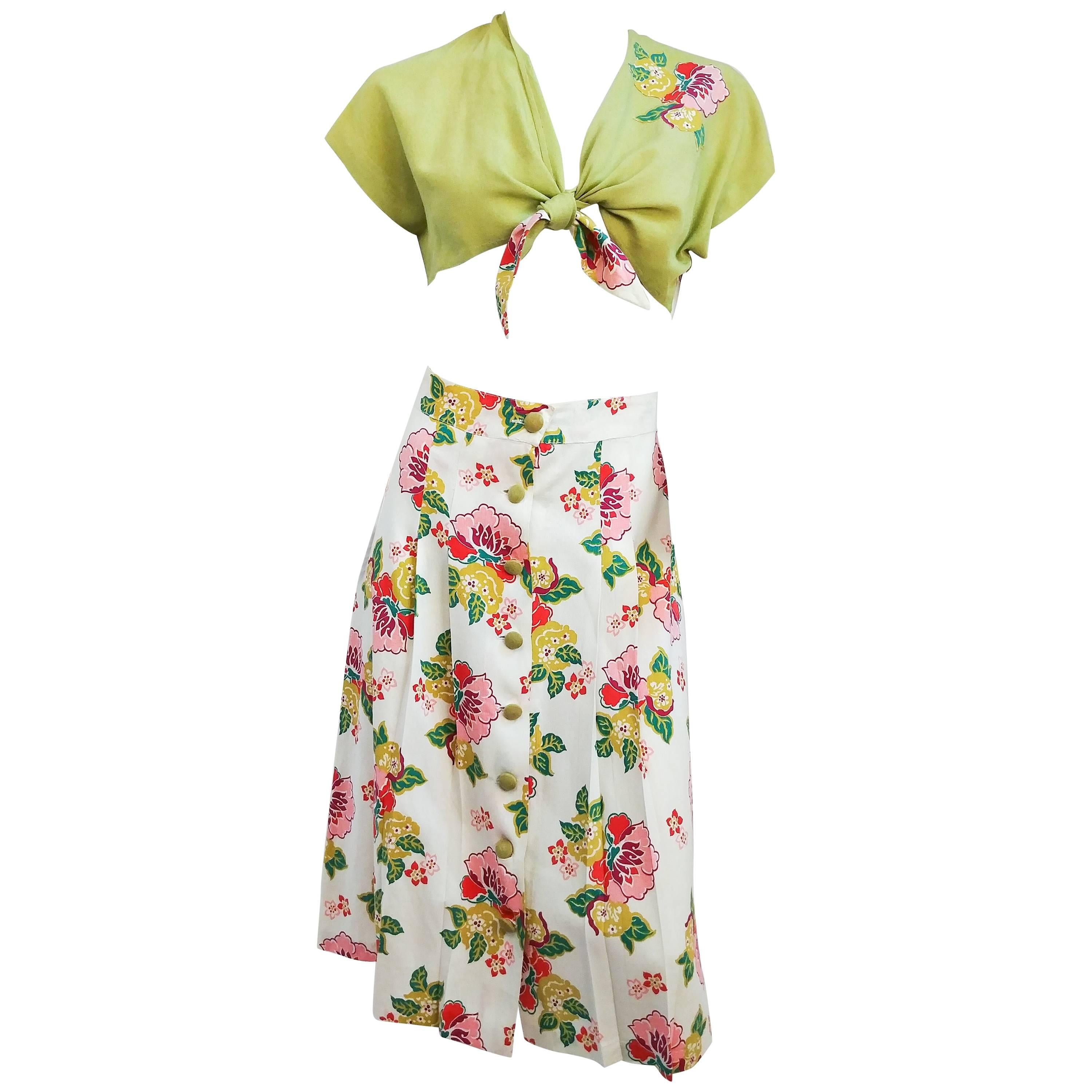 1950s Floral Two Piece Bolero and Skirt Set