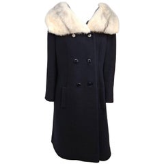 1960s Lilli Ann Mink Trim Black Wool Coat 7