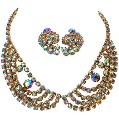 Vintage Austrian Crystal Choker Necklace & Earrings S/3 2