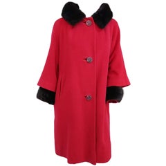 Vintage 1960s Red Wool Coat w/ Mink Trim