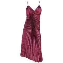 1960s Hot Pink Metallic Pleated Studio 54 Disco Dress