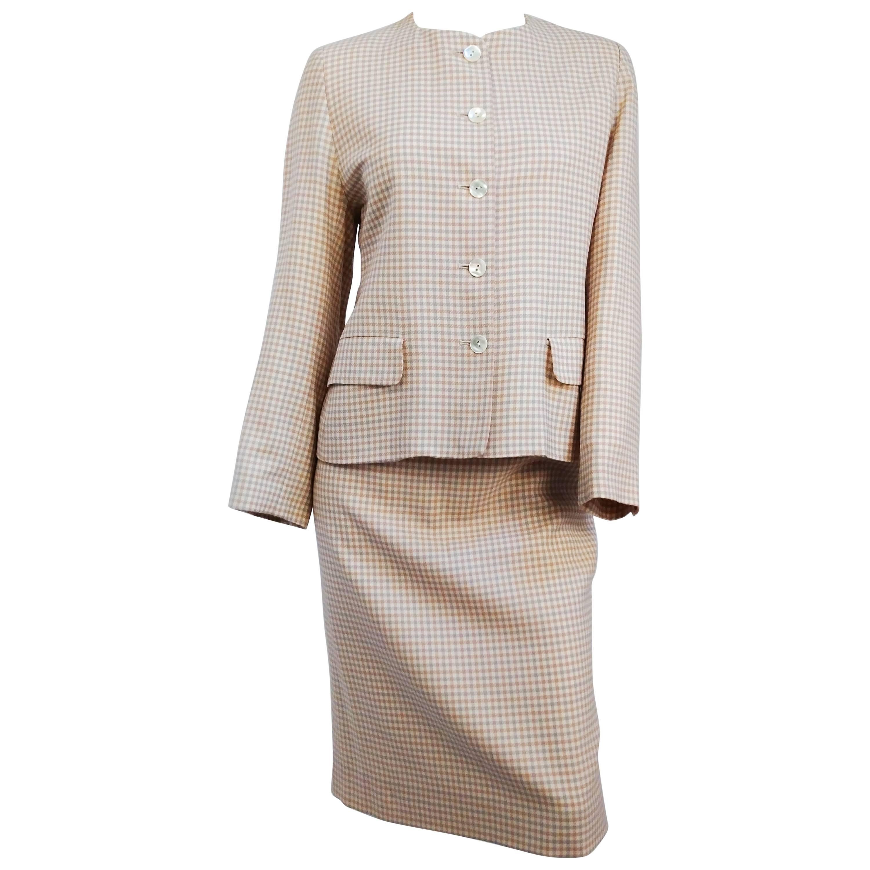 1980s Jaeger Two Piece Gingham Skirt Suit