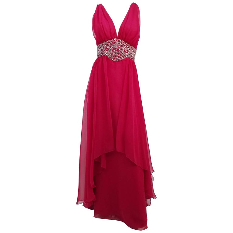 Robe De Soirée Mike Benet Avec Strass - Taille 8 - Coupe Empire - Rose - Occasion Très Bon état
