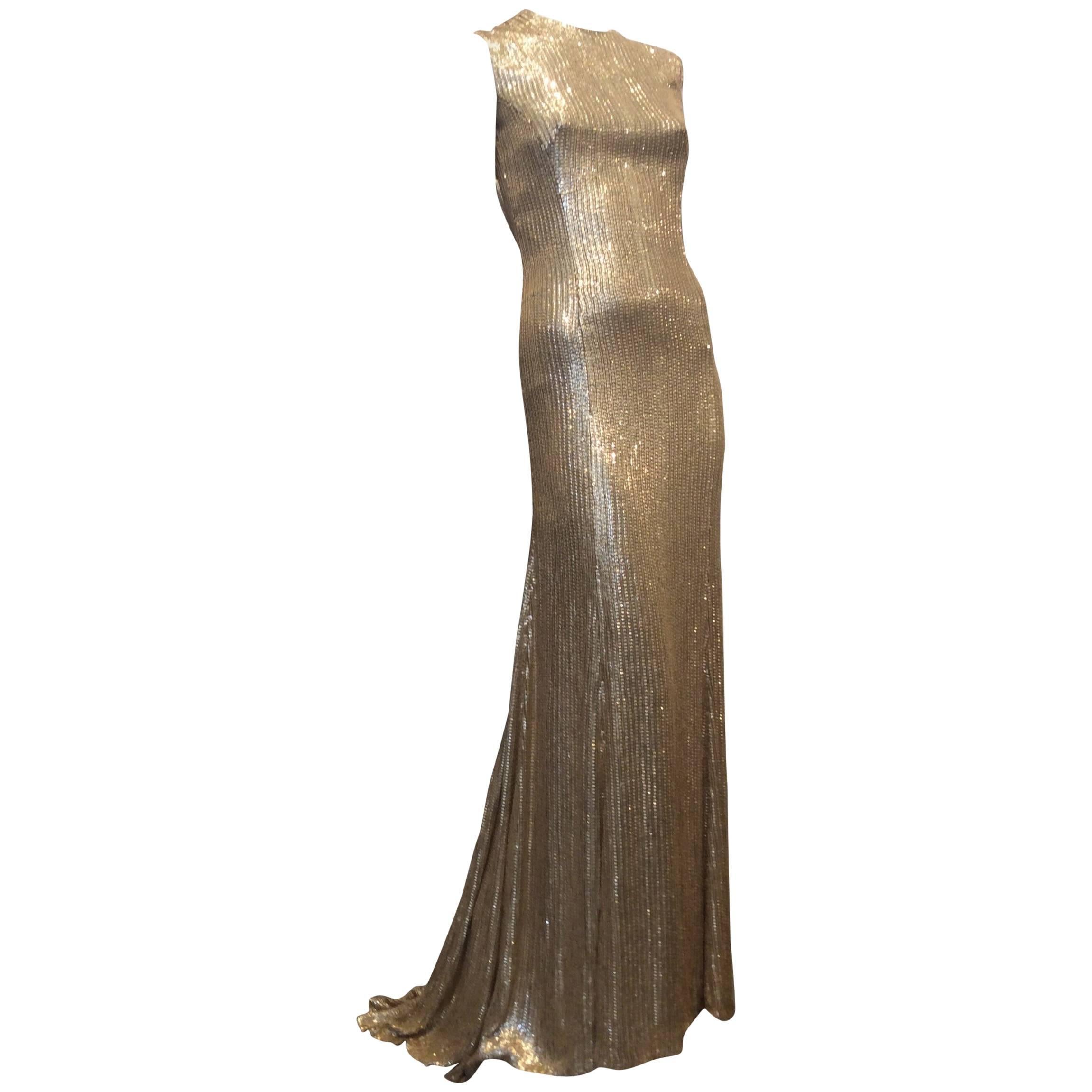 Kaufman Franco Gold Sequins Gown