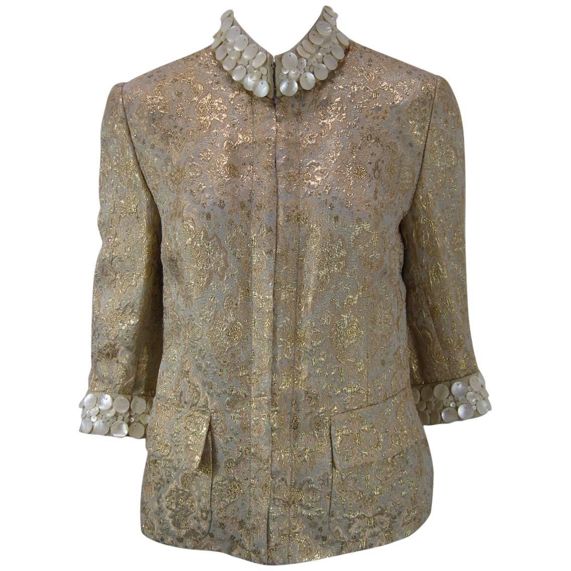 Dolce & Gabbana Gold Brocade Embellished Jacket For Sale