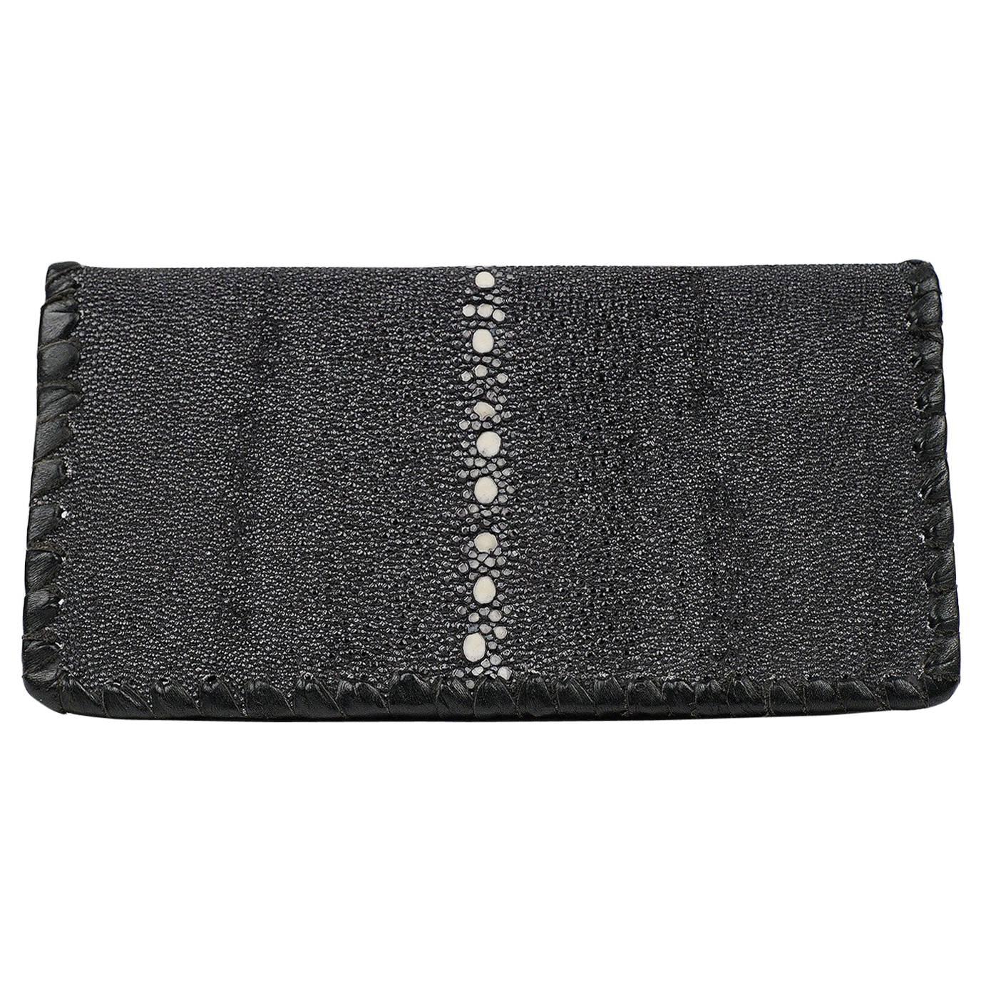 Hand Crafted Black Stingray Leather Artisan Wallet For Sale