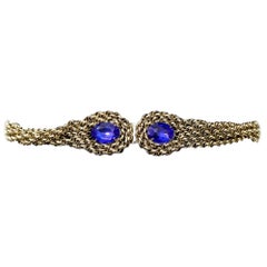 Vintage GoldTone Twist Belt with Blue Glass Stones