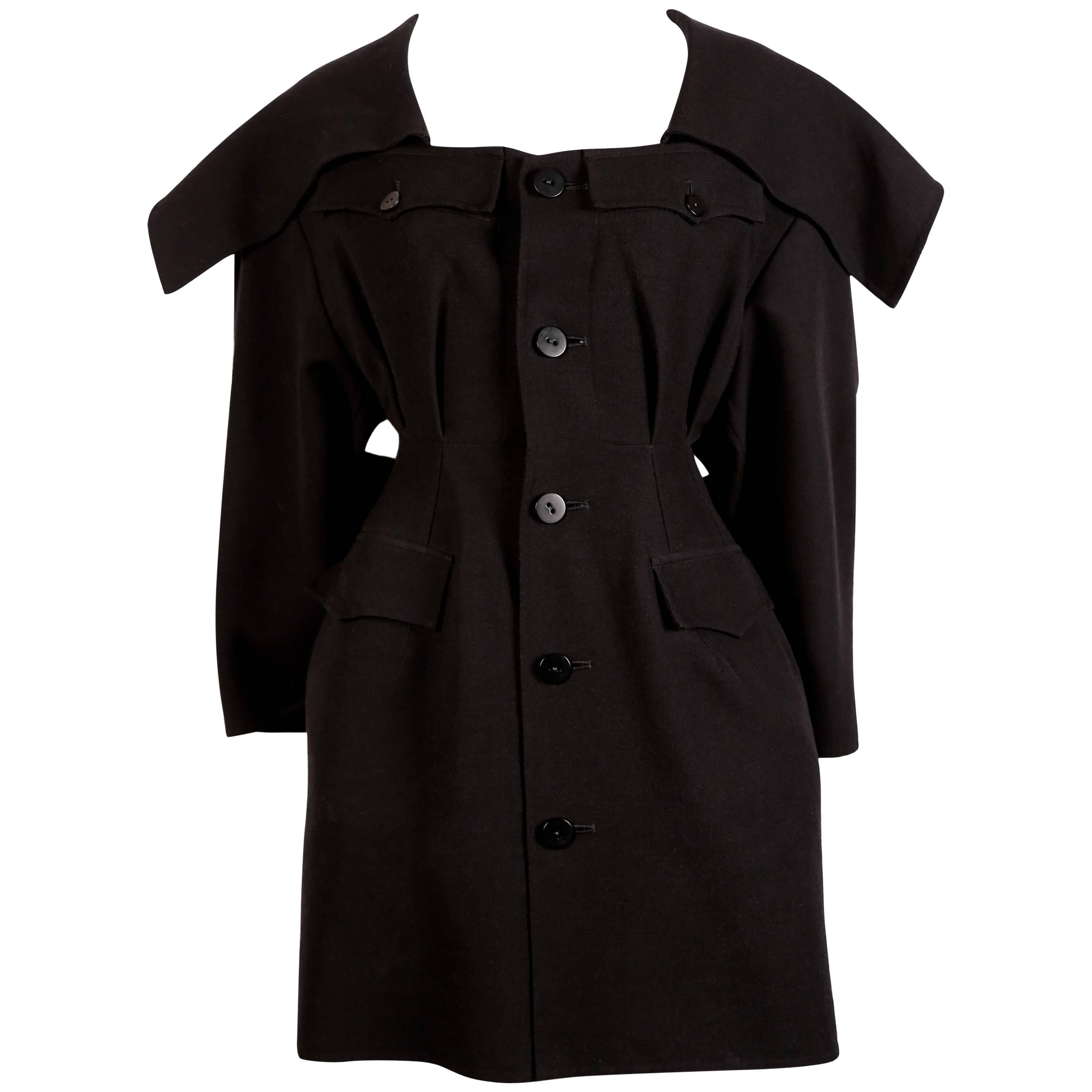 1980's YOHJI YAMAMOTO black wool coat with exaggerated collar