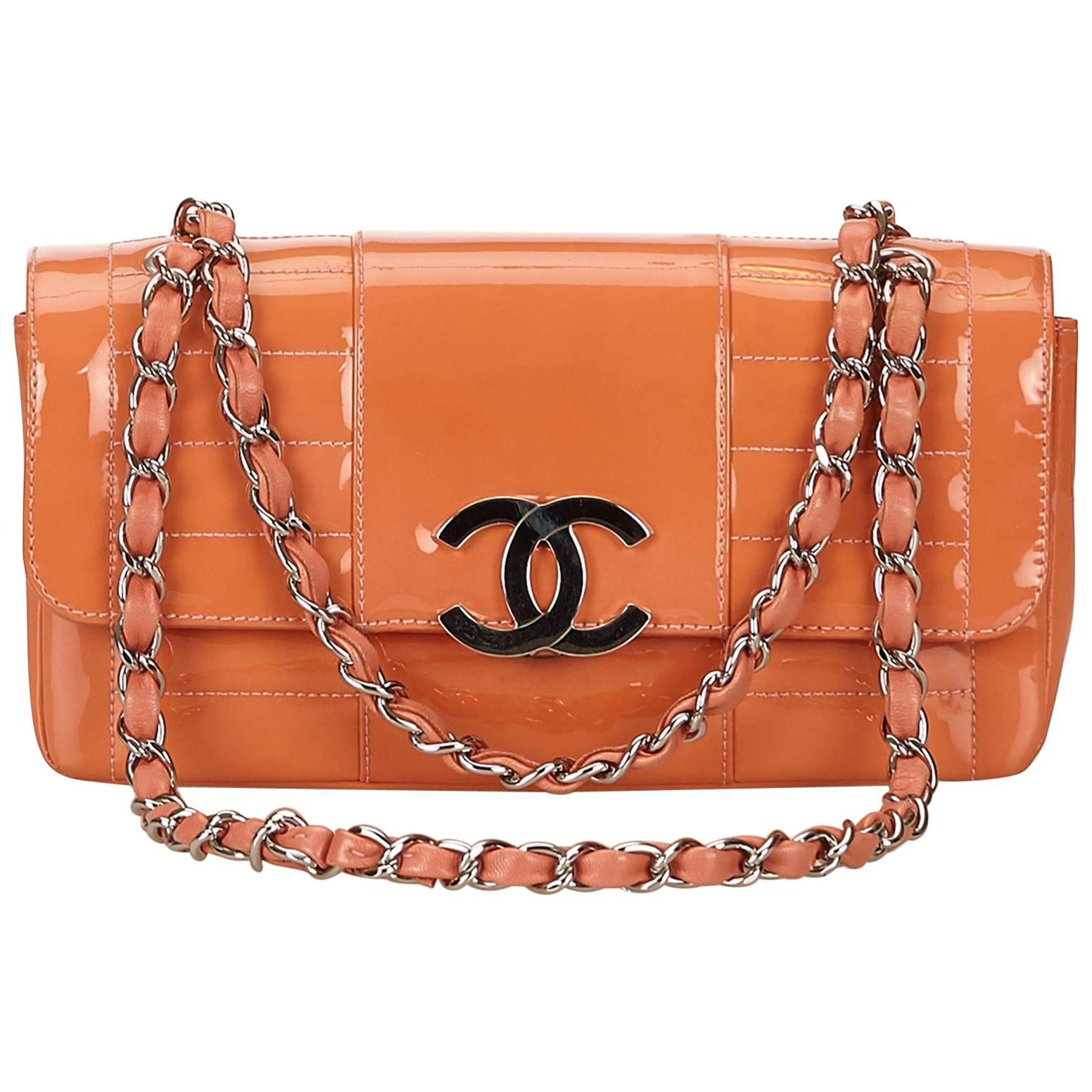 Chanel Orange Matelasse Patent Leather Shoulder Bag