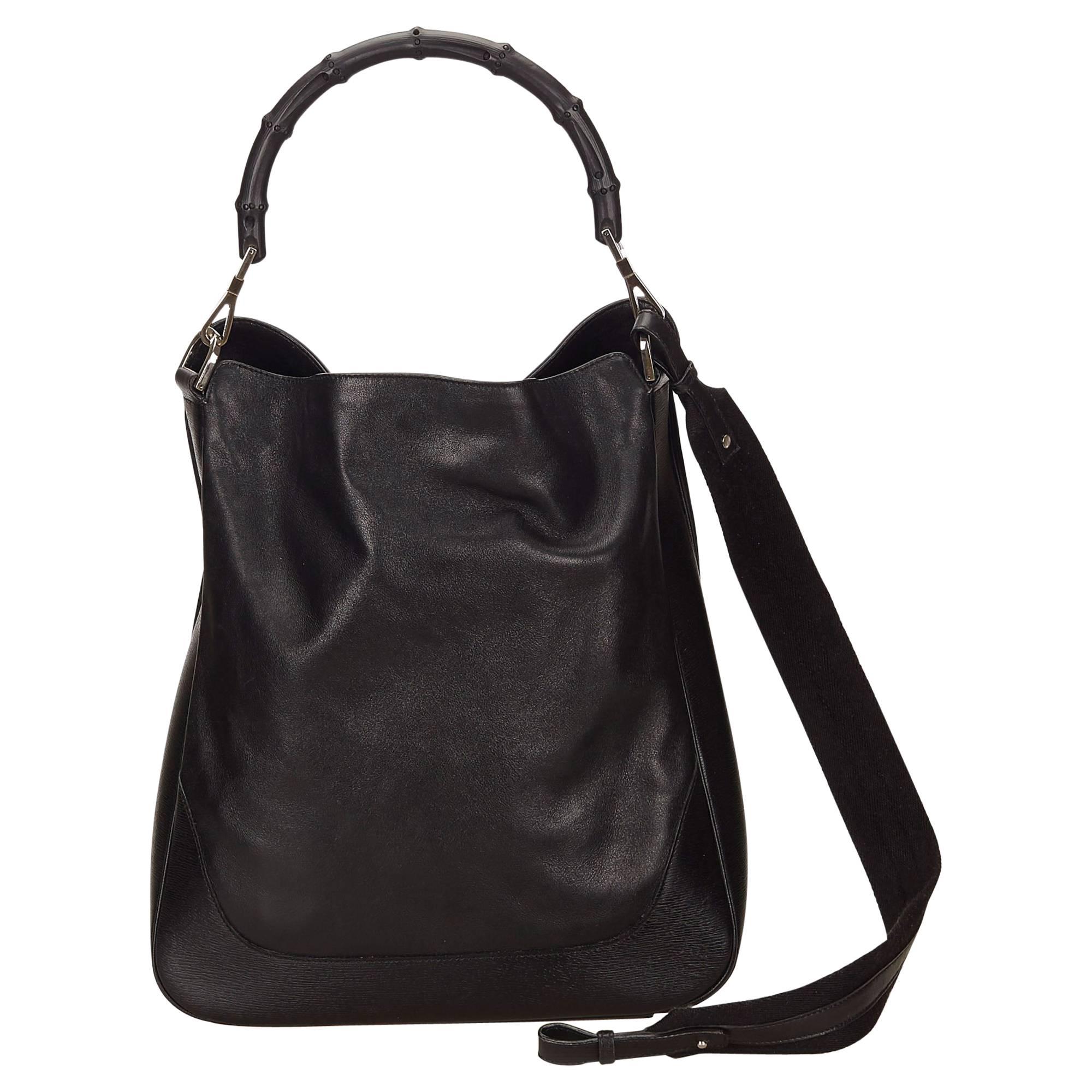 Gucci Iconic Black Leather Bamboo Handbag