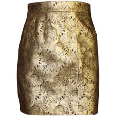 Chanel Golden Metallic CC Logo Paisly Pattern Leather Skirt 9