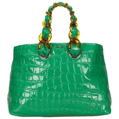 Mui Mui Green Patent Croc Leather Tote Bag