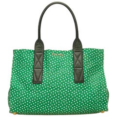 Mui Mui Green Canvas with White Polka Dot Tote Bag