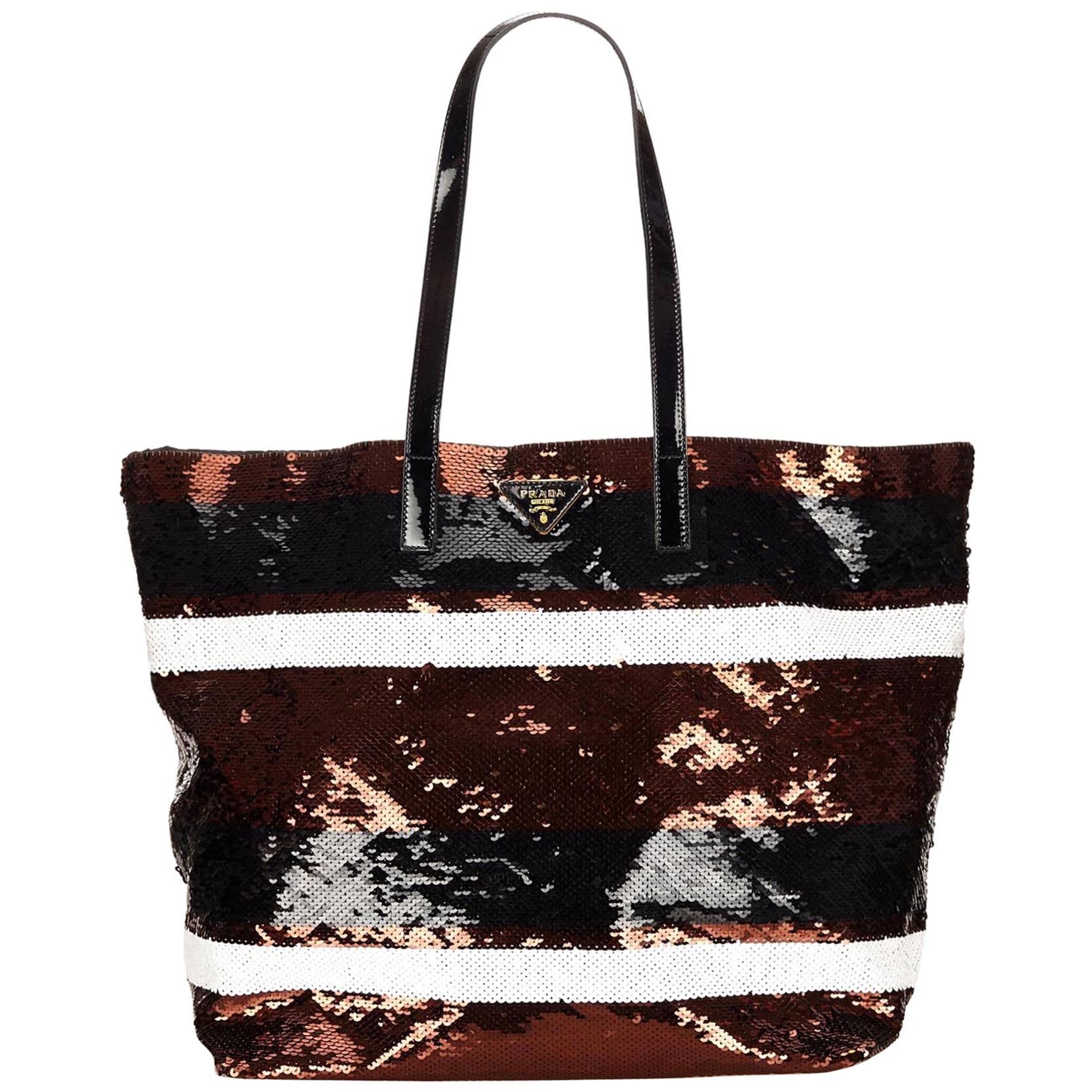 Prada Brown/Black/White  Sequinned Tote Bag