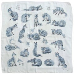 Rare Écharpe en soie Hermès Les Renards Xavier de Poret 86 cm