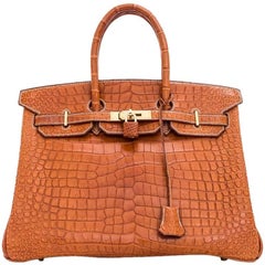 Hermes Gold Porosus Crocodile Alligator Matte Birkin 35cm Gold Hardware 11