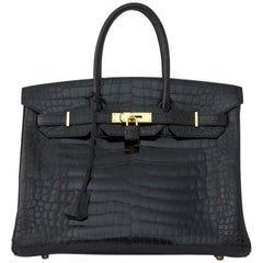 Hermes Black Porosus Crocodile Lisse Birkin 35cm Gold Hardware 8
