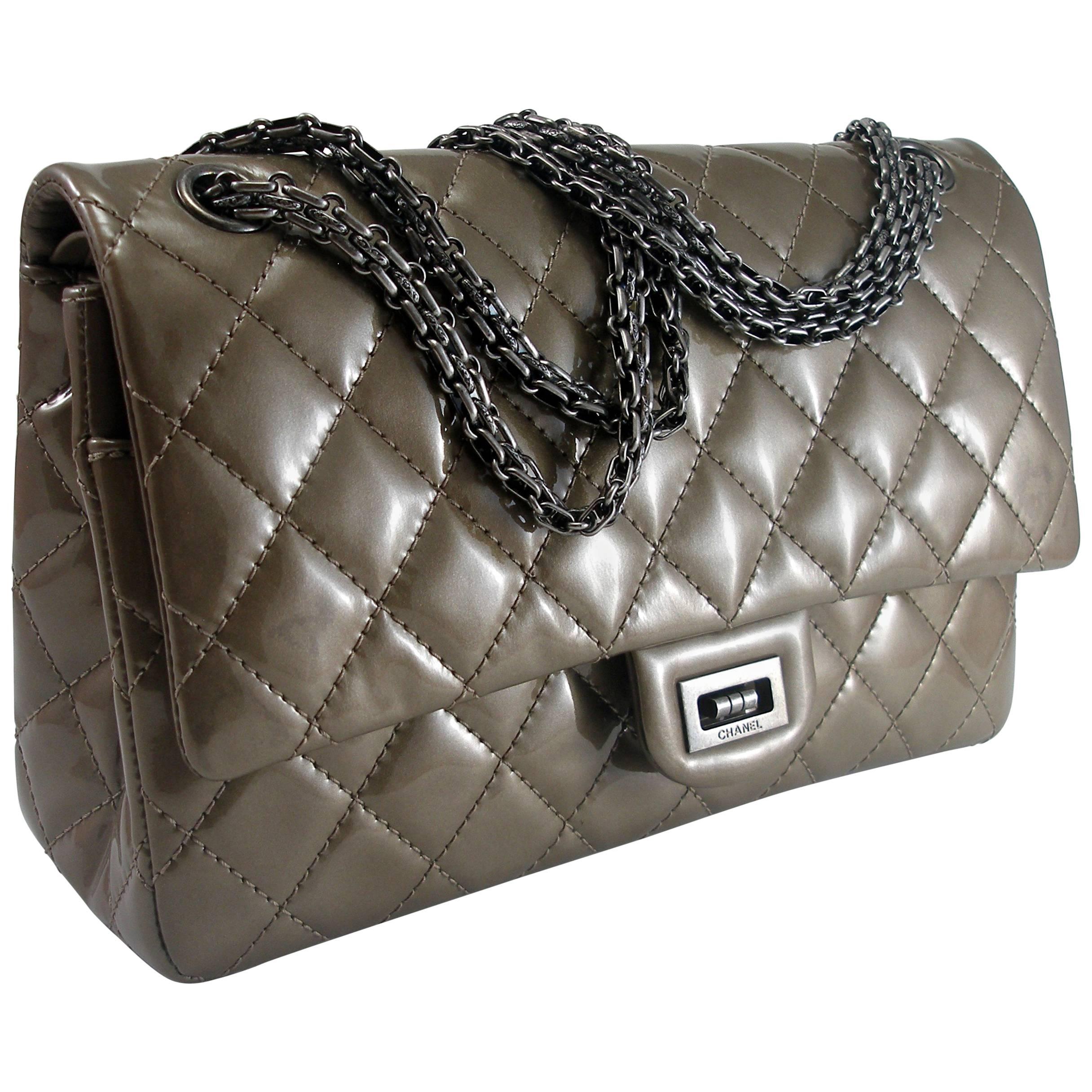 Chanel Taupe Patent Leather 2.55 Reissue Flap Bag  