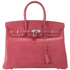Hermes Pink Bougainvillea Crocodile Alligator Matte Birkin 35cm Palladium HW