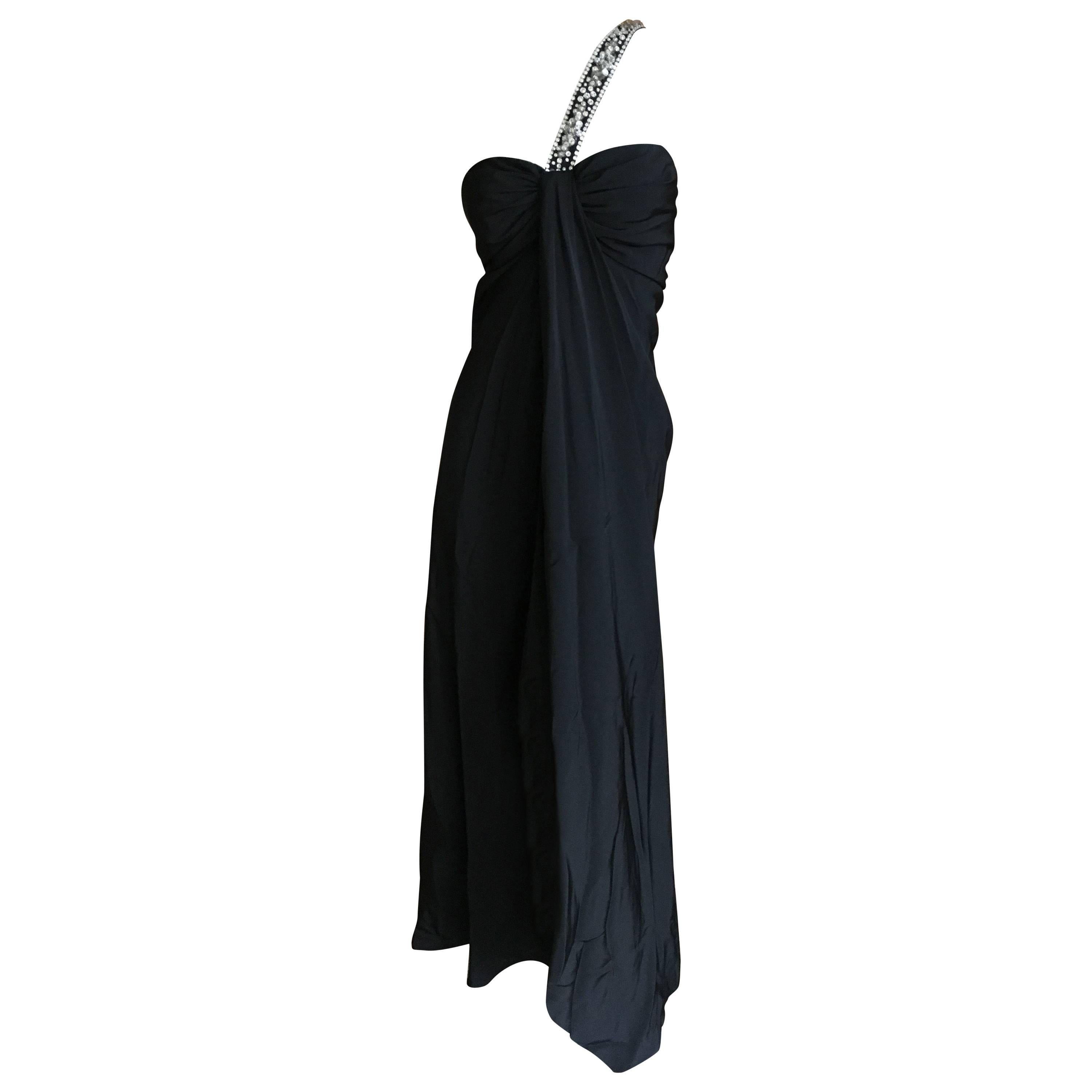  Galanos for Martha Park Avenue Black Silk Crepe Dress with Jeweled Strap For Sale