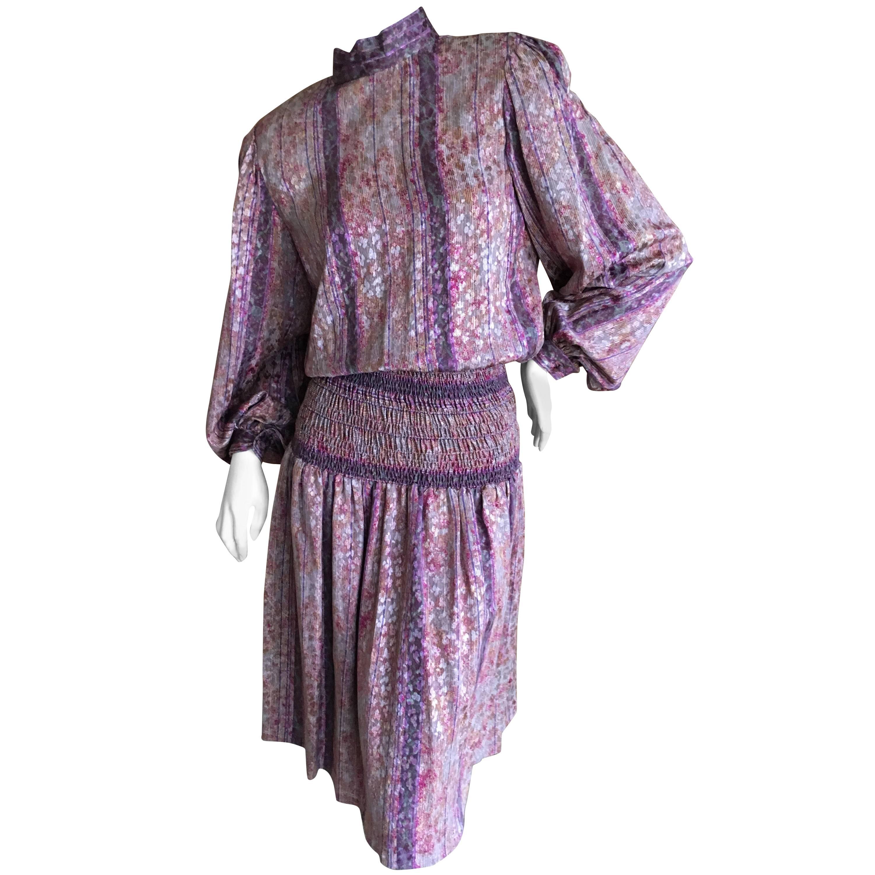Galanos for Martha Park Avenue Silk Drop Waist Peasant Dress For Sale