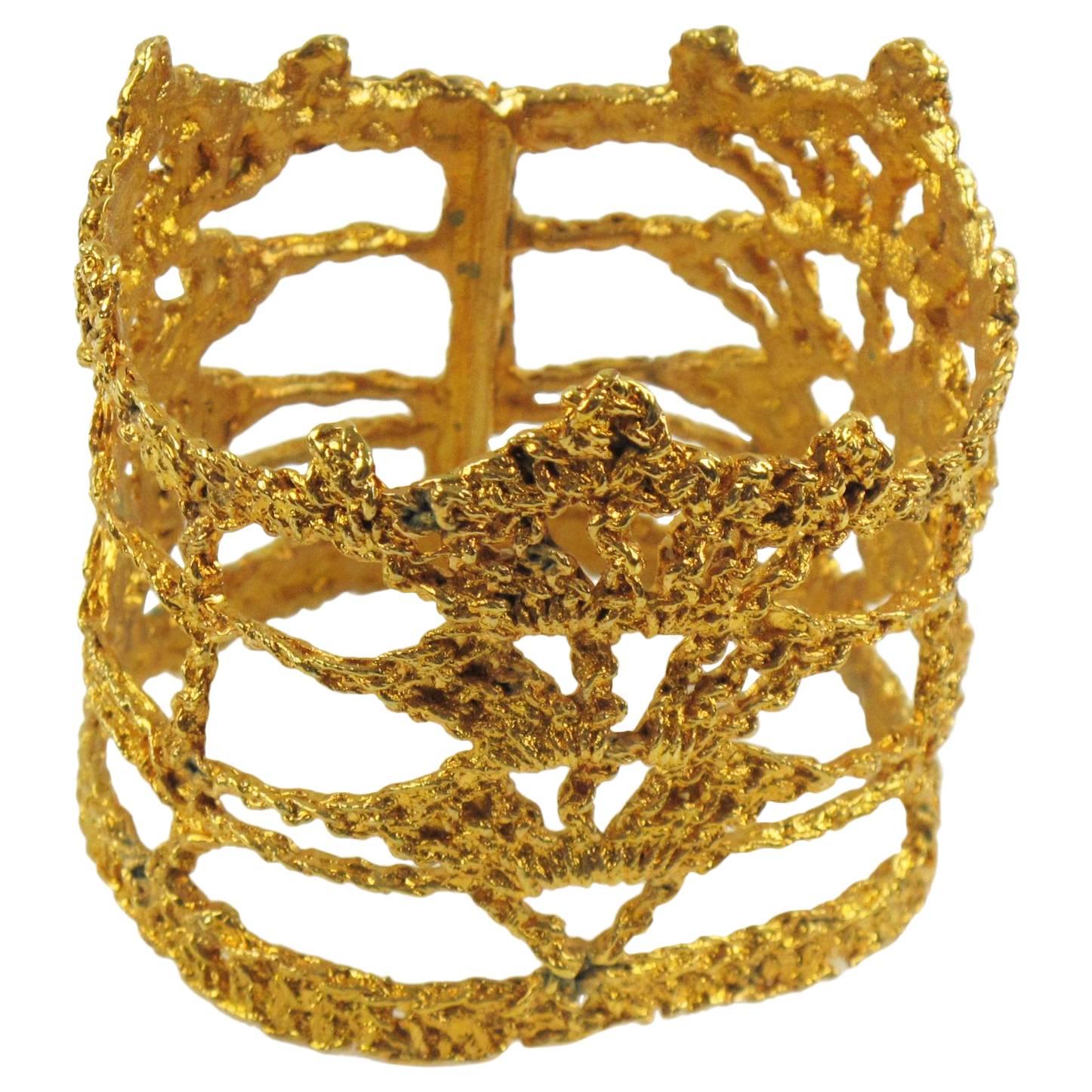 Oversized Christian Lacroix Paris Gold Plate Knitting See Thru Bangle Bracelet