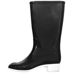 Chanel Black and White Rubber CC Rain Boots Sz 40