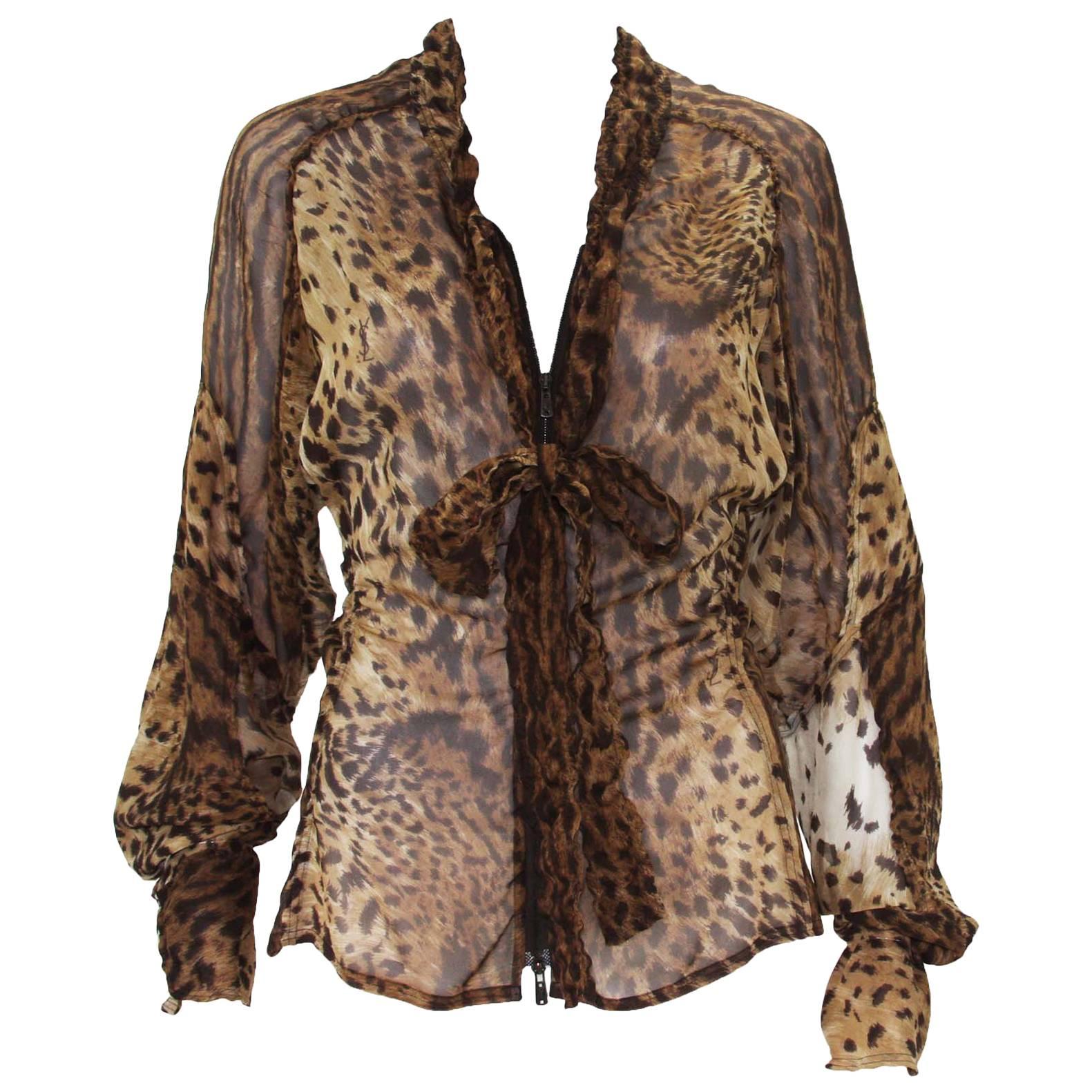 Tom Ford for Yves Saint Laurent S/S 2002 Safari Collection Leopard Silk Top F 38
