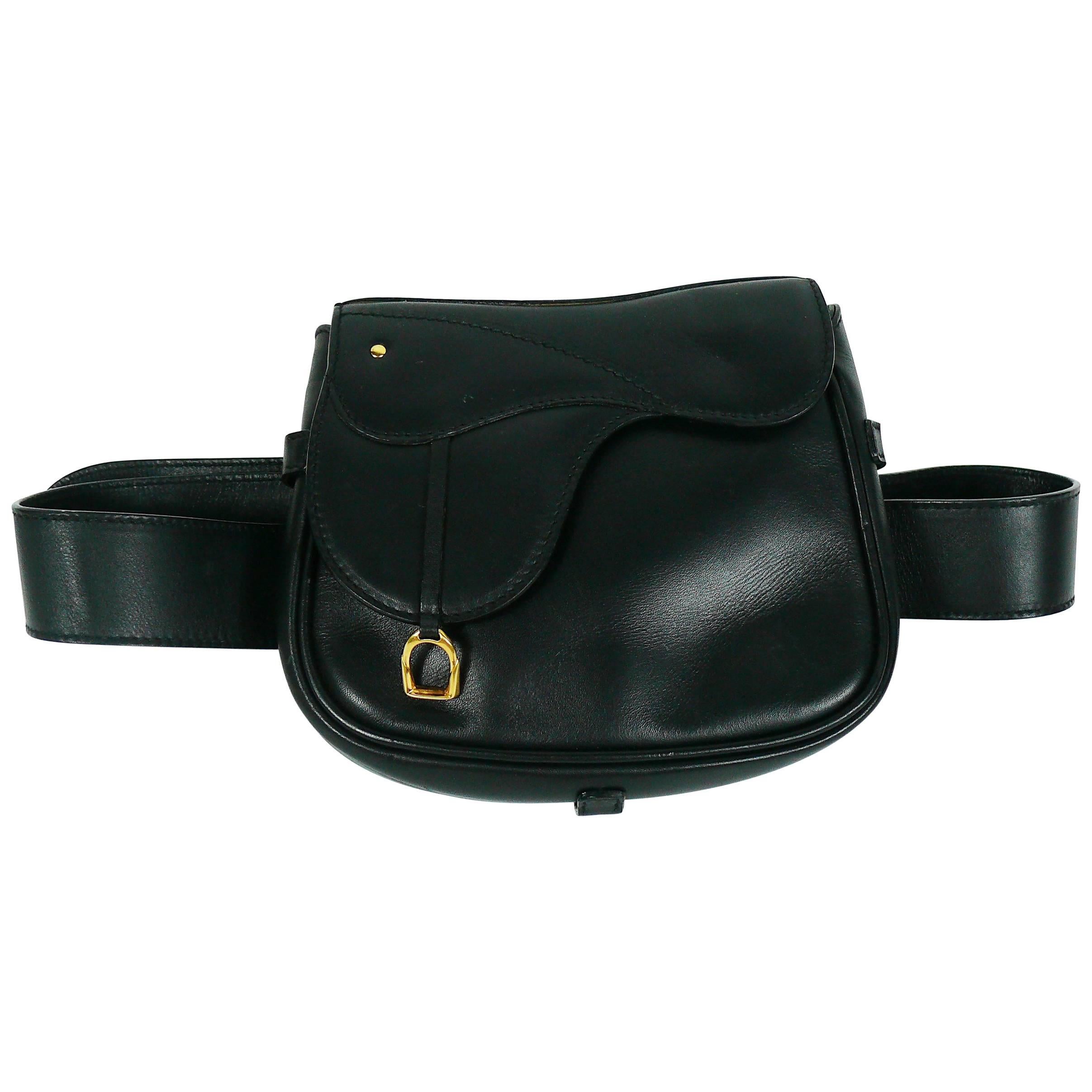 Gucci Vintage Convertible Black Leather Saddle Bag Belt